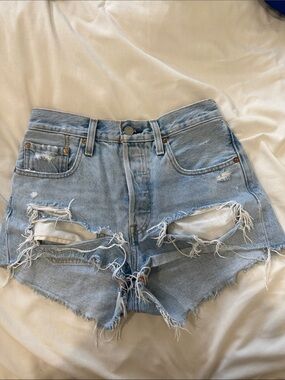 Levi's Light Blue Distressed High-Rise Denim Shorts